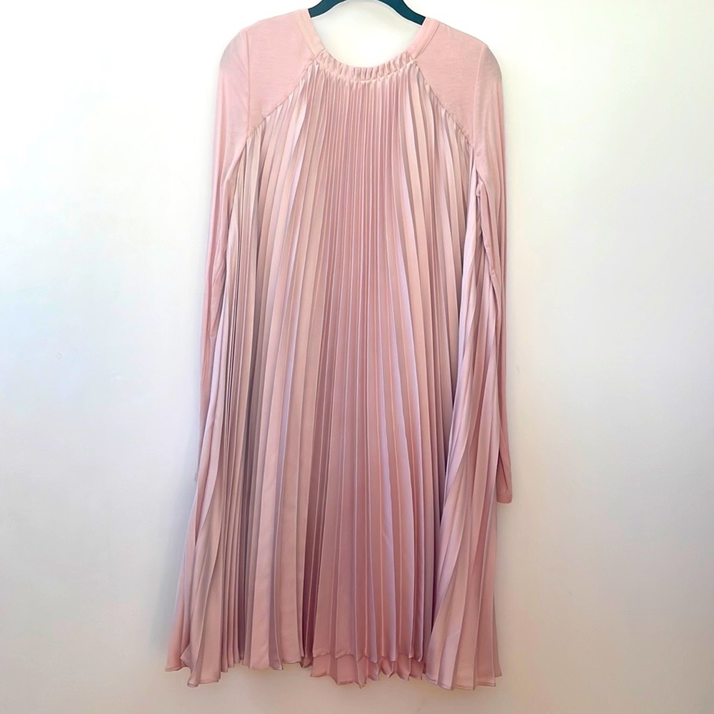 BCBGMaxAzaria Satin Pleated Trapeze Dress in Blush
